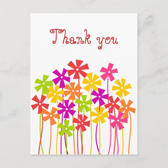 Thank you Cute pink yellow orange simple flowers Postcard (Front)