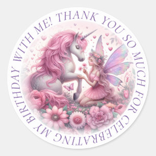 Thank You Cute Pretty Fairy and Unicorn Classic Round Sticker