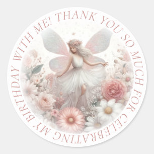 Thank You Cute Pretty Pink Fairy Classic Round Sticker