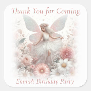 Thank You Cute Pretty Pink Fairy Square Sticker