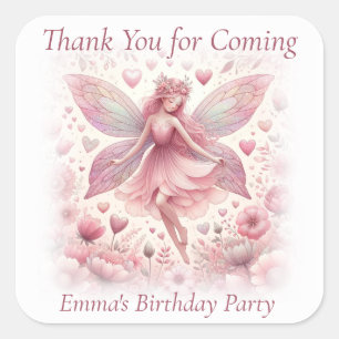 Thank You Cute Pretty Pink Fairy Square Sticker