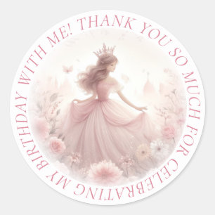 Thank You Cute Pretty Pink Princess Classic Round Sticker