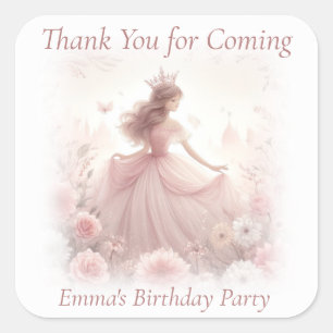 Thank You Cute Pretty Pink Princess Square Sticker
