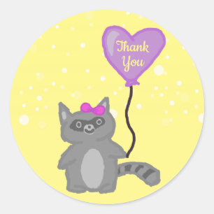Thank You Cute Racoon Yellow Classic Round Sticker