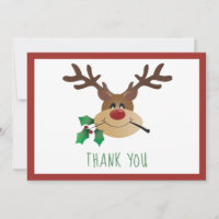 Thank You Cute Reindeer Mistletoe Red Green