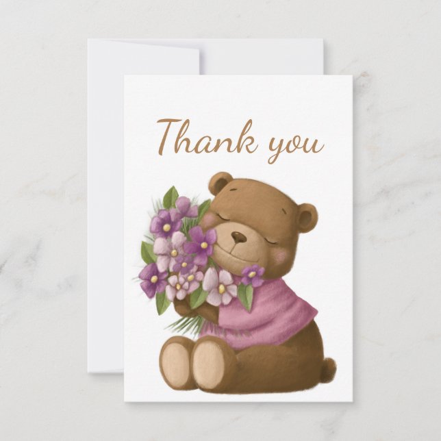 Thank You Cute Teddy Bear Purple Flower Bouquet (Front)