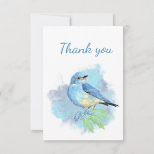 Thank You Cute Watercolor Bluebird Garden Bird Art Card
