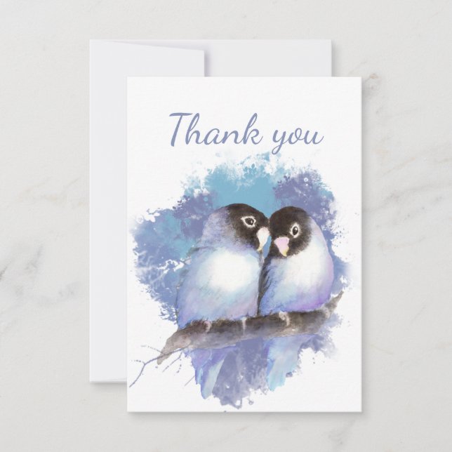 Thank You Cute Watercolor Lovebirds Garden Bird (Front)