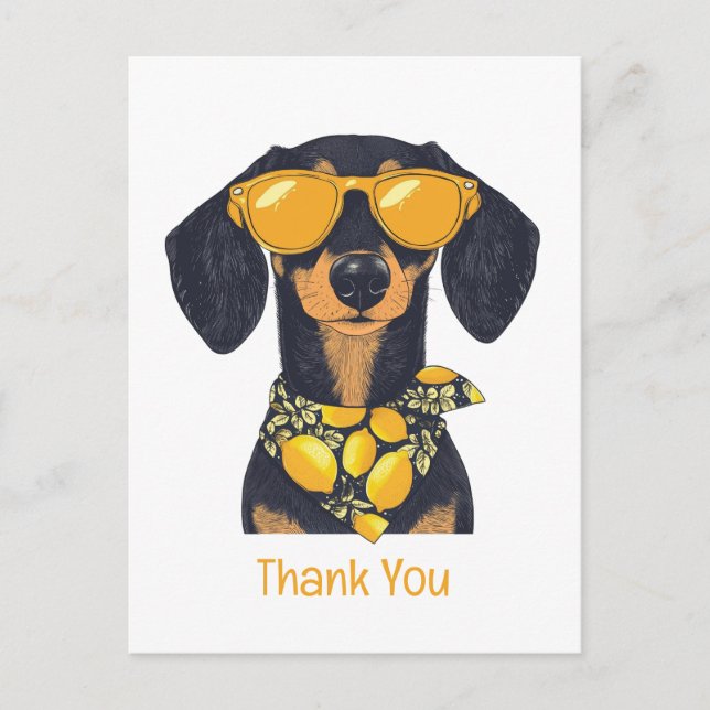 Thank You Dachshund Dog Sunglasses Lemons Postcard (Front)