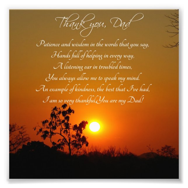 Thank You Dad Sunset and Trees Photo Print (Front)