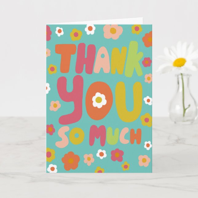 THANK YOU Daisies Colourful Curvy Bubble Letters  Card (Small Plant)