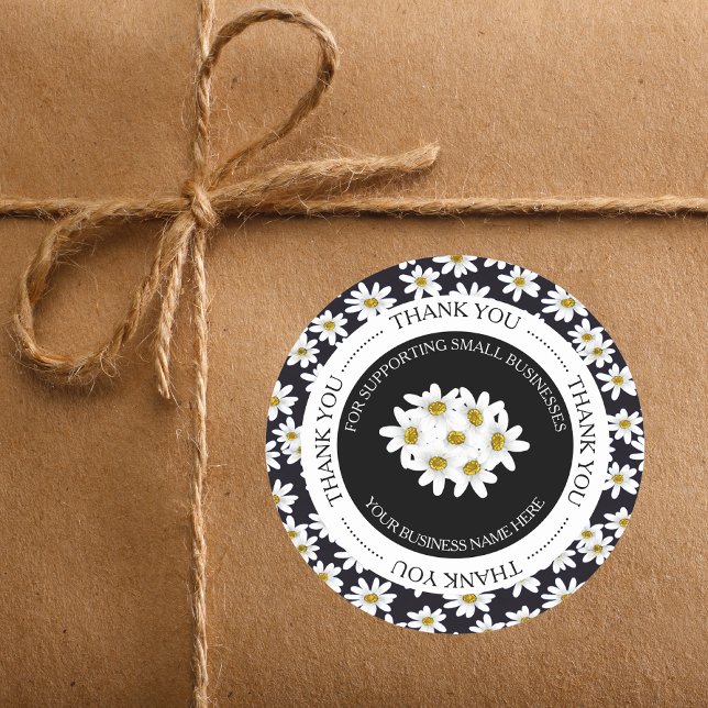 Thank You Daisy Floral  Classic Round Sticker (Personalize your business orders with these Daisy Thank You stickers. Order today!
)