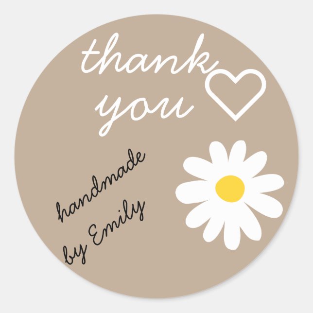Thank You Daisy Flower Nature Cream Beige Handmade Classic Round Sticker (Front)