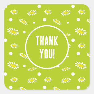 Thank You Daisy Flower Spring Party Favour Square Sticker