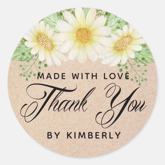 Thank You Daisy Flowers Made with Love  Classic Round Sticker (Front)