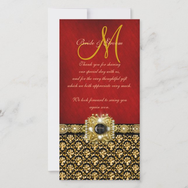 "Thank you" damask black red gold Thank You Card (Front)