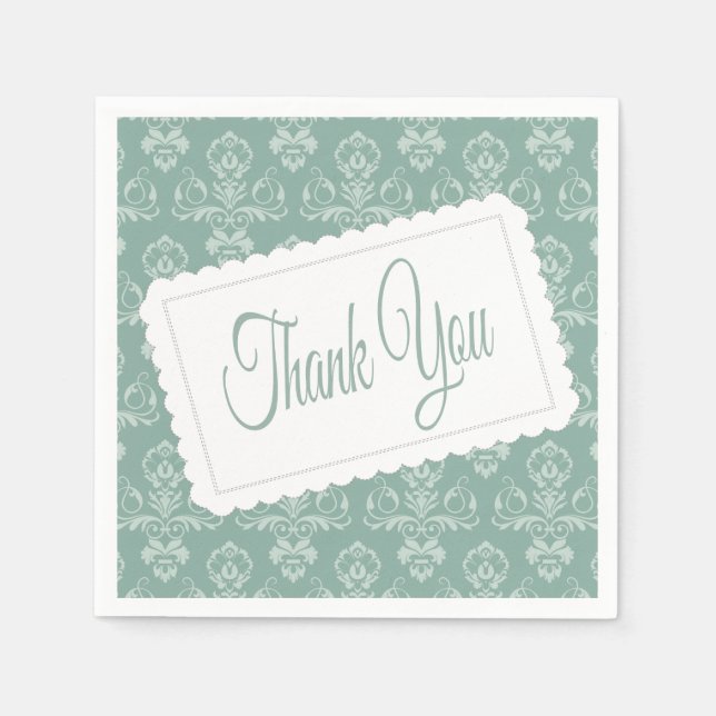 Thank You Damask Pattern Blue, Green Teal Napkins (Front)
