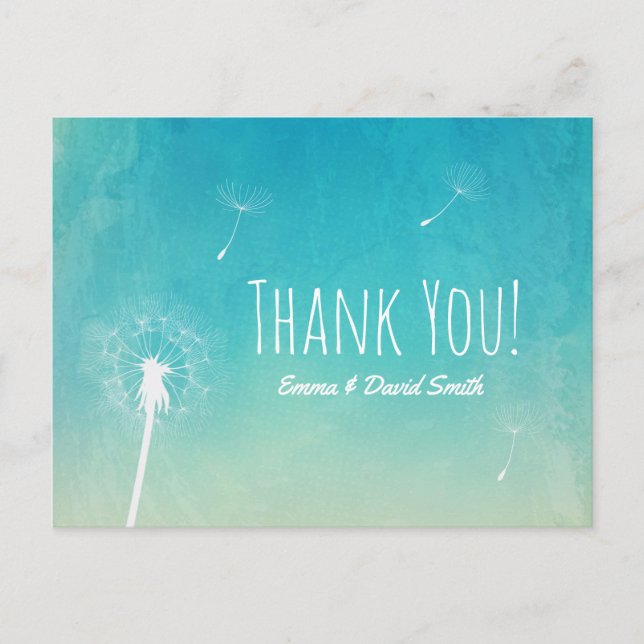 Thank You | Dandelion Blowing Elegant Watercolor Postcard (Front)