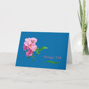 Thank You, Danish, Pink Garden Roses and Beetle You Card