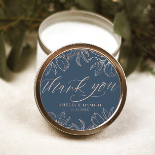 Thank You Dark Blue & Rose Gold Wedding Classic Round Sticker
