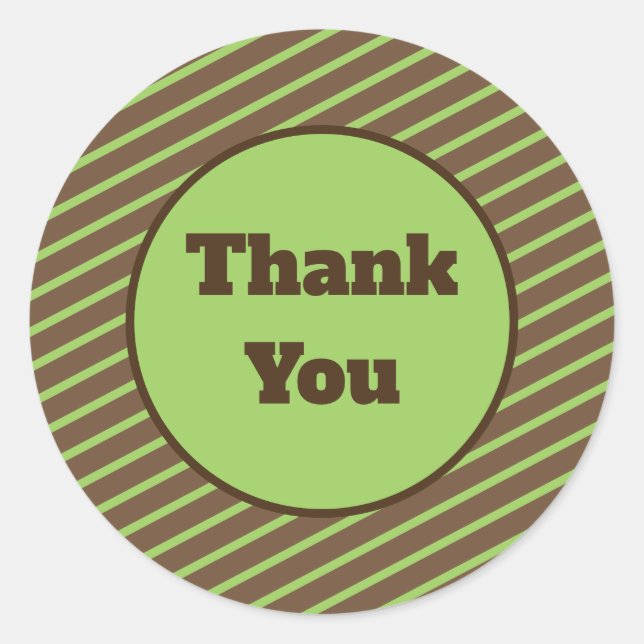 Thank You Dark Brown Green Stripes Modern Classic Round Sticker (Front)
