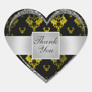 Thank You Dark Silver Love Heart Sticker