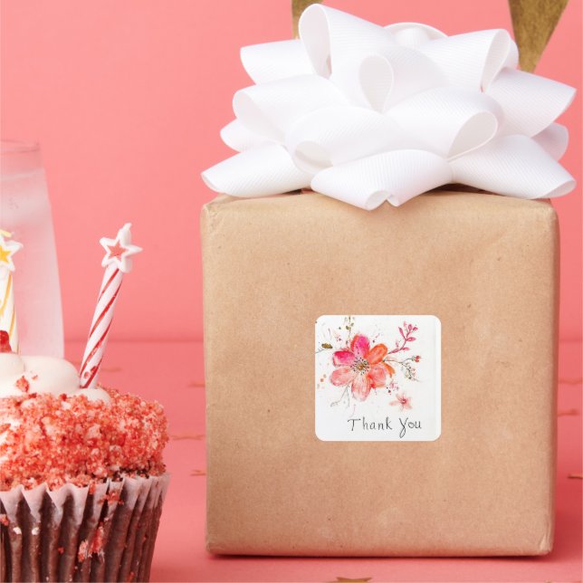 Thank you, decorative flower square sticker (Party)