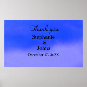 Thank You Deep Blue Cloud Abstract Art Wedding Poster