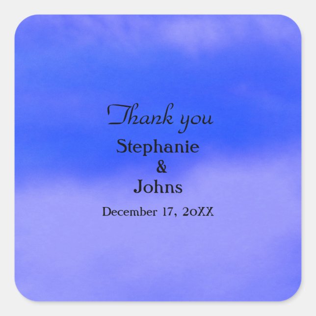 Thank You Deep Blue Cloud Abstract Art Wedding Square Sticker (Front)