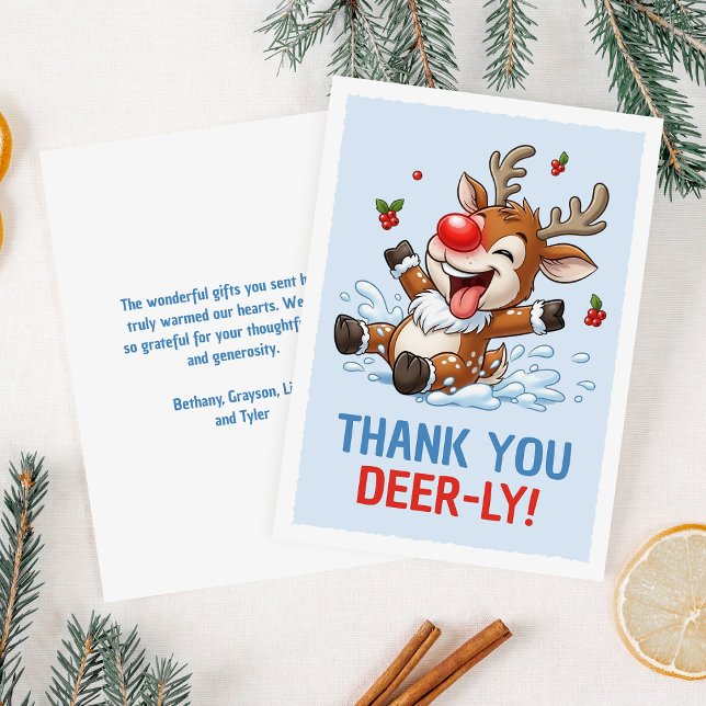 Thank You Deer-ly! Cute Reindeer Christmas Card (Creator Uploaded)