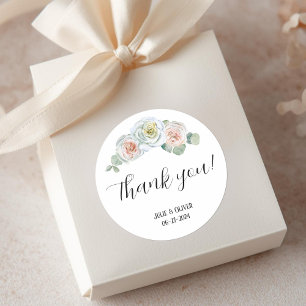 Thank you Delicate Watercolor roses Classic Round Sticker