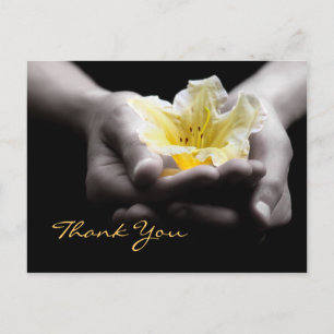 Thank You Delicate Yellow Flower In Hands Postcard