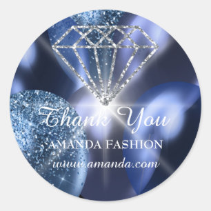 Thank You Diamond Name Blue Navy Baloons Classic Round Sticker