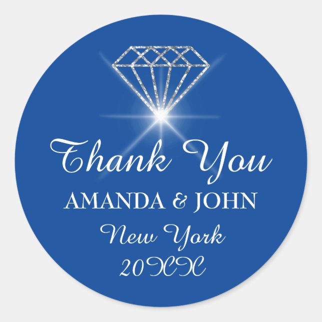Thank You Diamond Name Wedding Bridal Sweet16th Classic Round Sticker (Front)