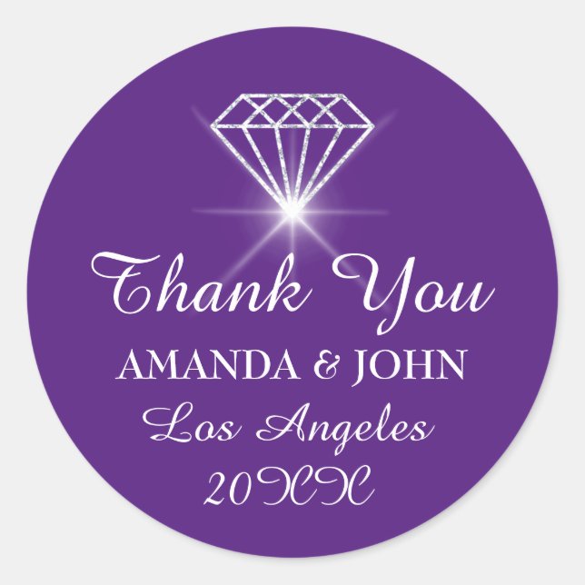 Thank You Diamond Name Wedding Bridal Sweet16th Classic Round Sticker (Front)