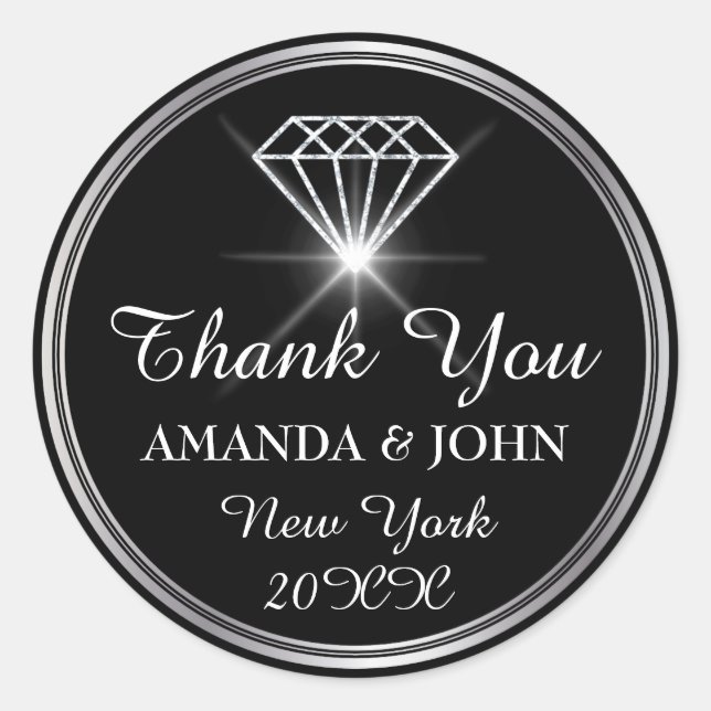 Thank You Diamond  Name Wedding Bridal Sweet16th Classic Round Sticker (Front)