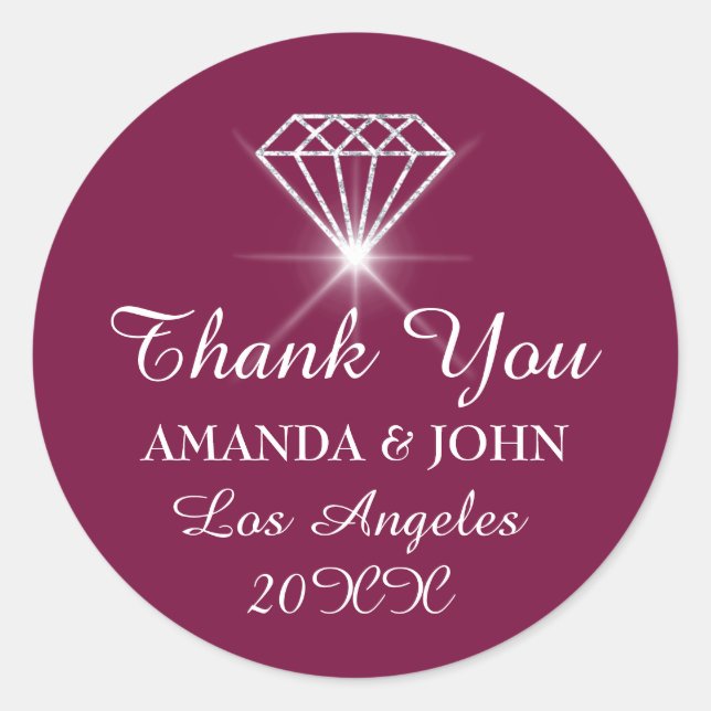 Thank You Diamond Name Wedding Bridal Sweet16th Classic Round Sticker (Front)