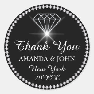 Thank You Diamond Name Wedding Bridal Sweet16th Classic Round Sticker