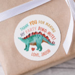 Thank You Dino-Mite Watercolor Dinosaur  Classic Round Sticker<br><div class="desc">cute watercolor pained dinosaur thank you sticker. Perfect for birthdays,  baby showers and more. Customisable!</div>