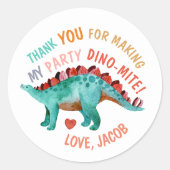  Thank You Dino-Mite Watercolor Dinosaur  Classic Round Sticker (Front)