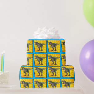 Thank you Dino T-Rex Dinosaur Birthday Boy Yellow Wrapping Paper