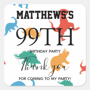 Thank you Dinosaur 1st Birthday party favour bags Square Sticker