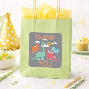 Thank You Dinosaur Party Favour Square Sticker