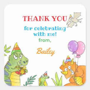 Thank you Dinosaur Theme Kid Birthday Square Sticker