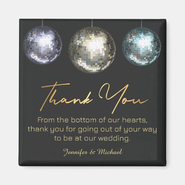  thank you disco balls black golden wedding  magnet (Front)