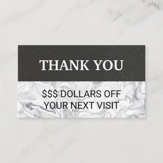Thank You Discount Loyalty Black Wall | Marble Business Card (Front)