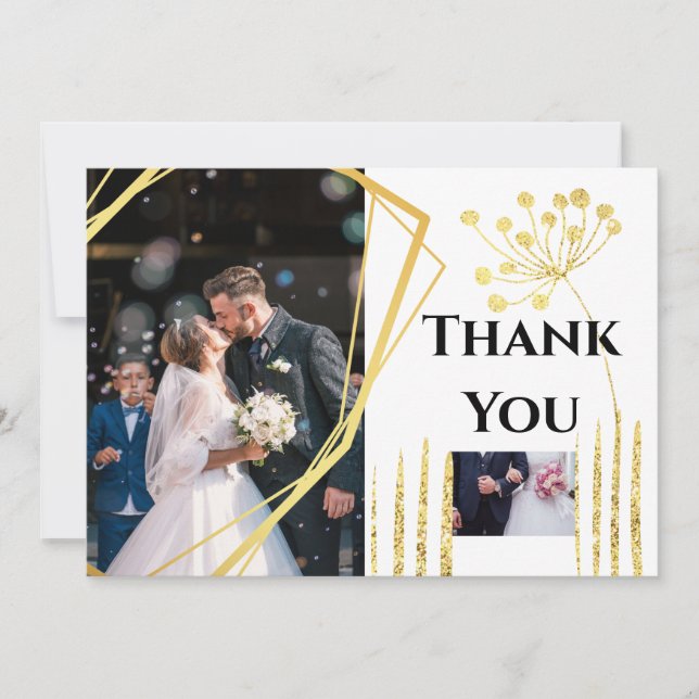 Thank you DIY 2 photo gold geometric wedding chic (Front)