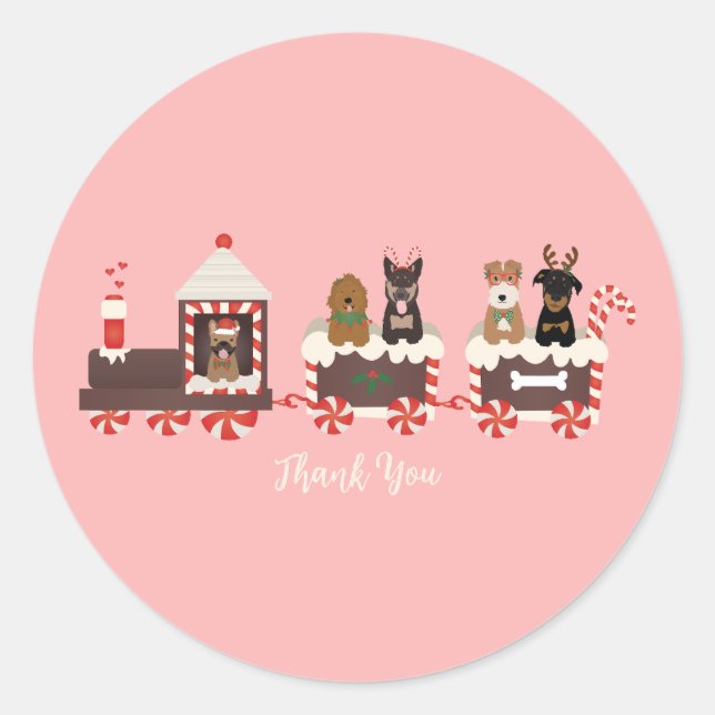 Thank You Dog Christmas Holiday Train Classic Round Sticker (Front)
