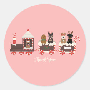 Thank You Dog Christmas Holiday Train Classic Round Sticker