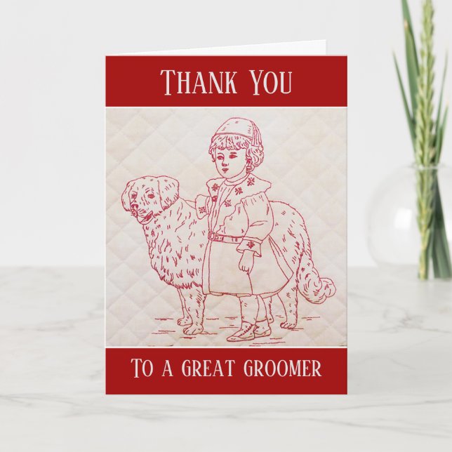 Thank You Dog Groomer Vintage Embroidery of Dog (Front)
